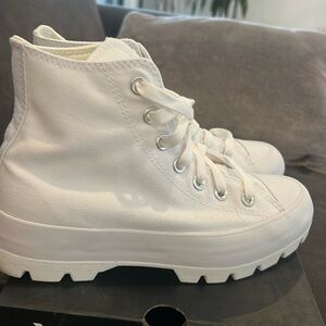 Worn once inside white high top converse